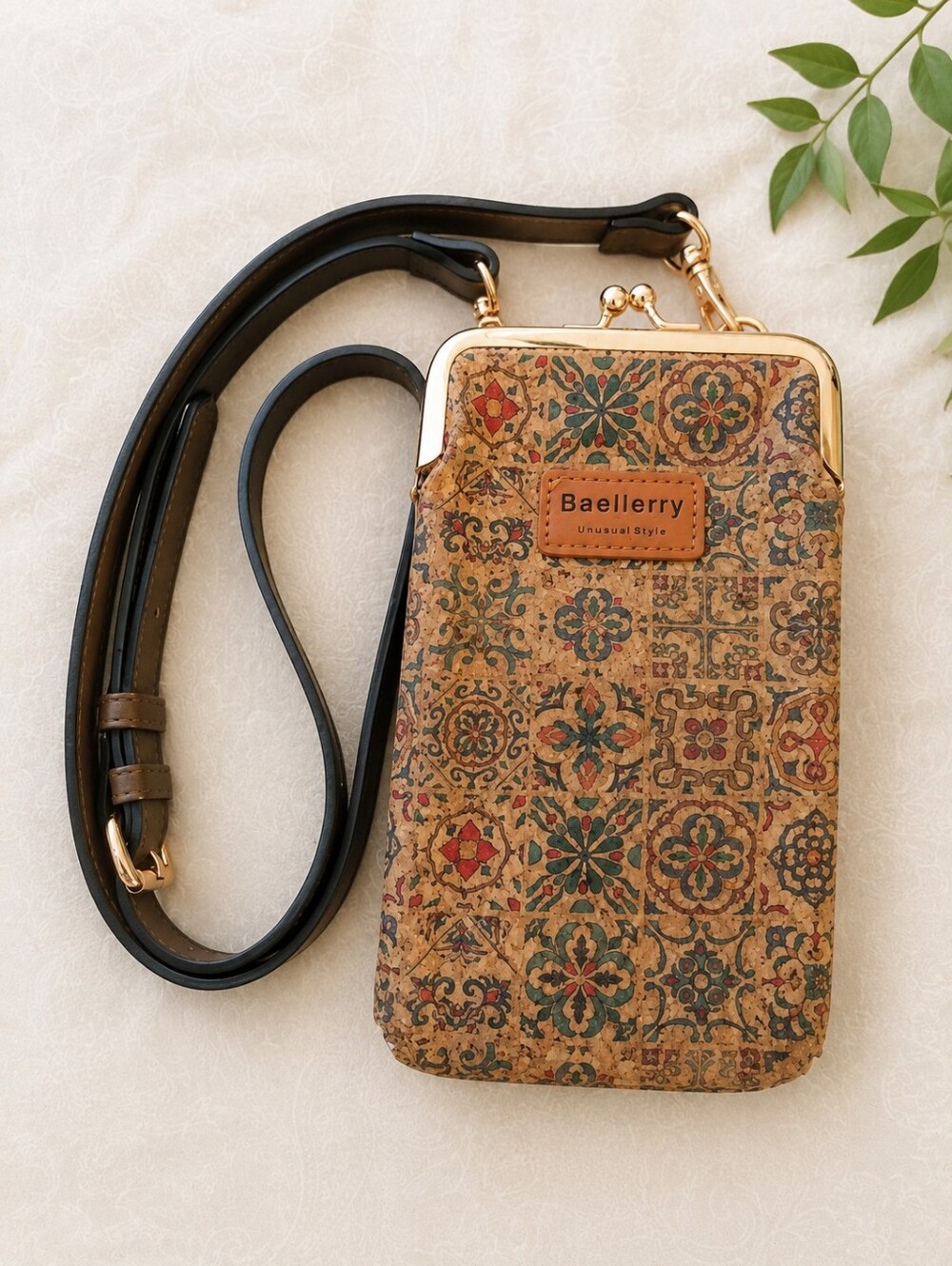 Title:Baellerry‎ Cork Crossbody Phone Bag Floral Print Wallet Purse